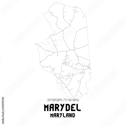 Marydel Maryland. US street map with black and white lines.