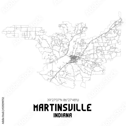 Martinsville Indiana. US street map with black and white lines.