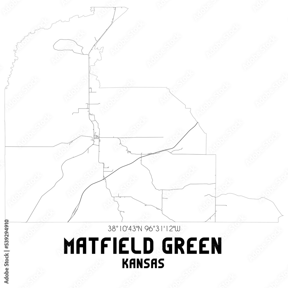 Matfield Green Kansas. US street map with black and white lines.