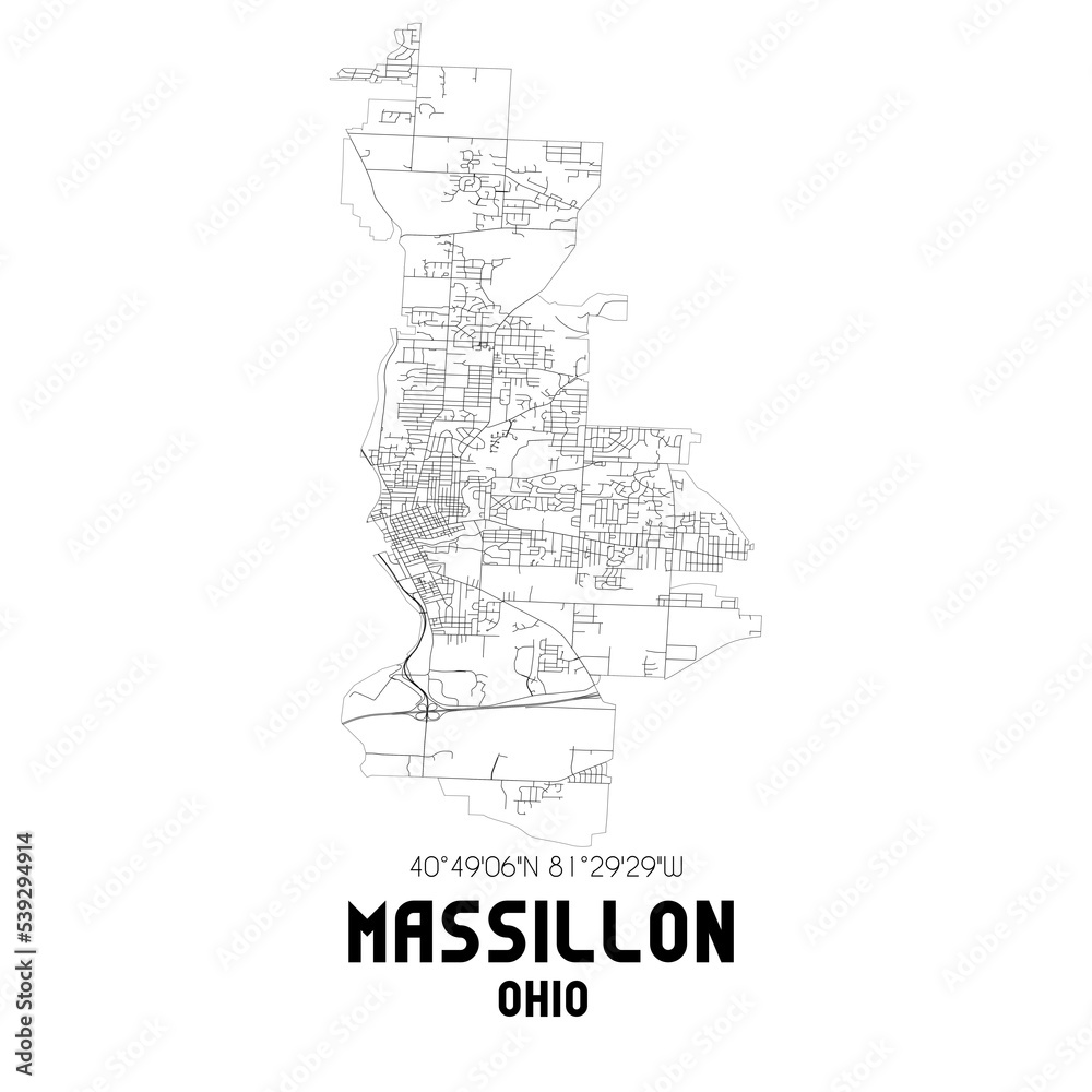 Massillon Ohio. US street map with black and white lines.