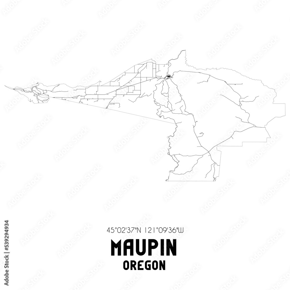 Maupin Oregon. US street map with black and white lines. Stock