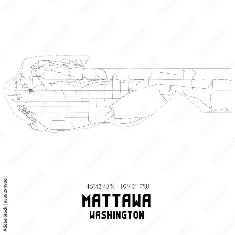 Mattawa Washington. US street map with black and white lines.