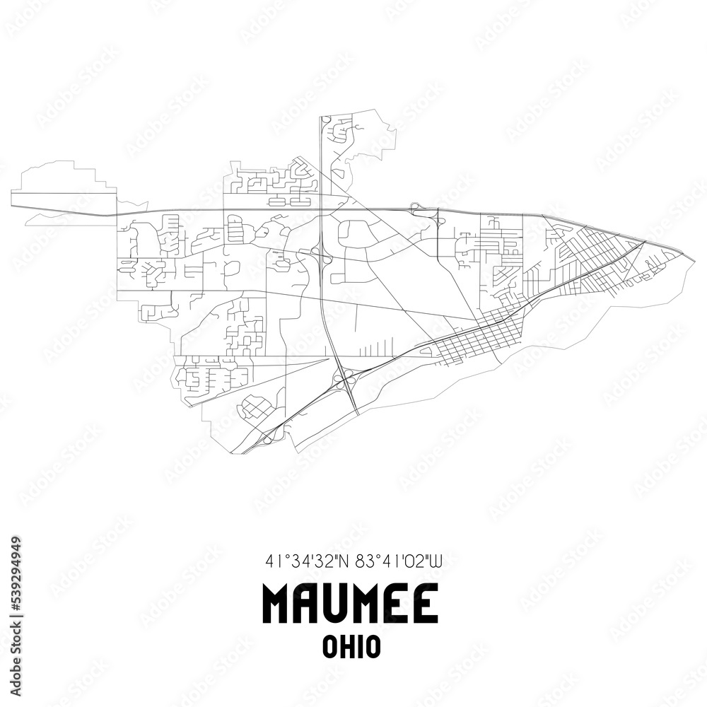 Maumee Ohio. US street map with black and white lines.