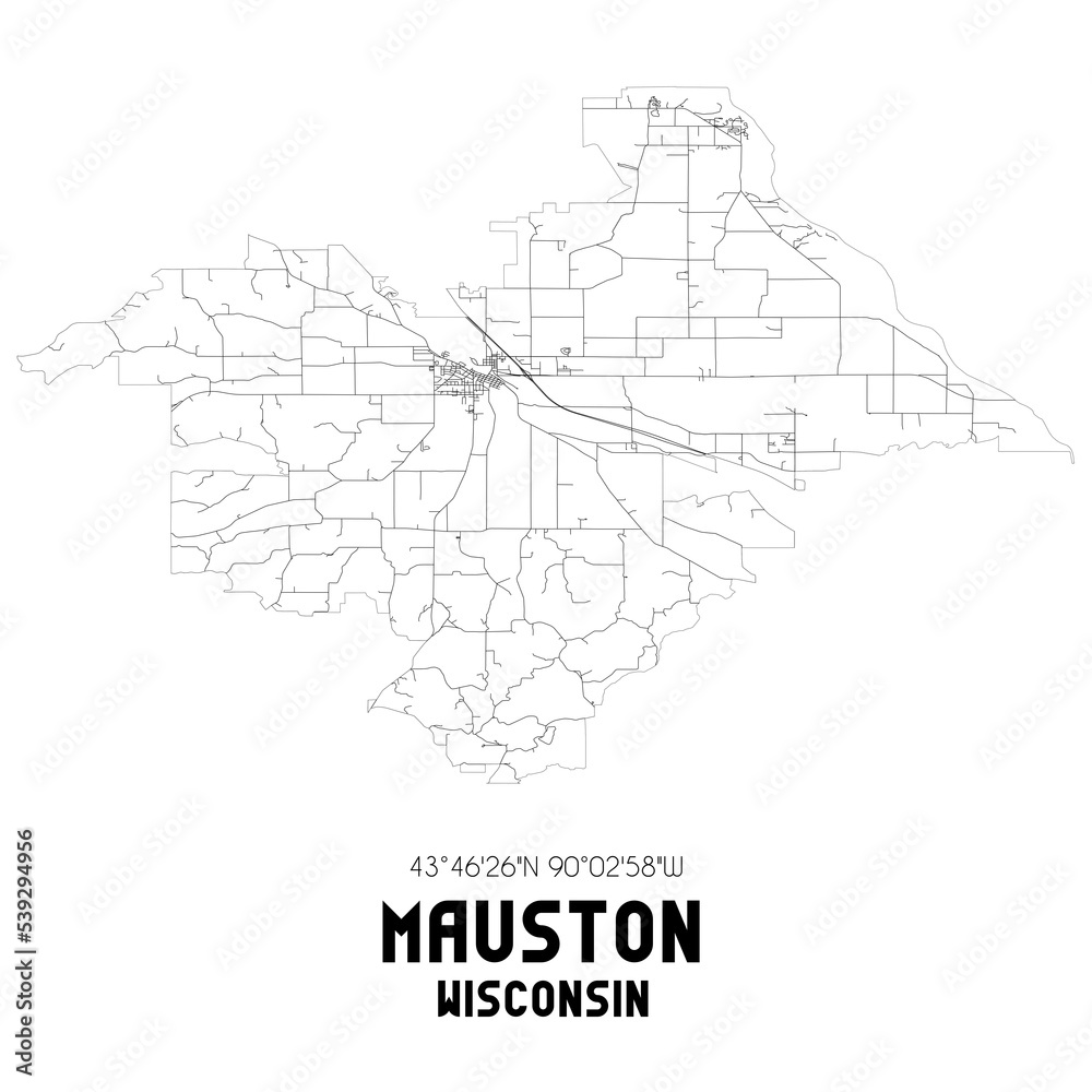 Mauston Wisconsin. US street map with black and white lines.