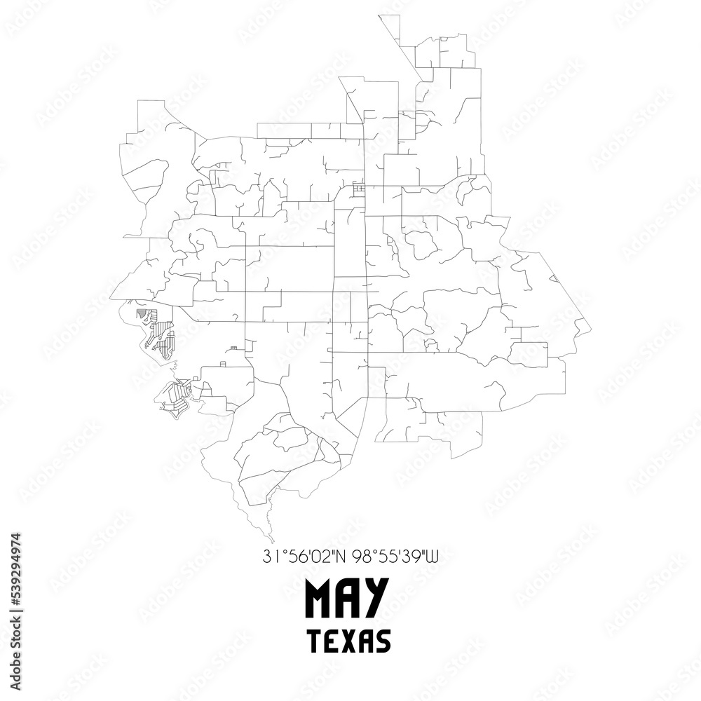 May Texas. US street map with black and white lines.