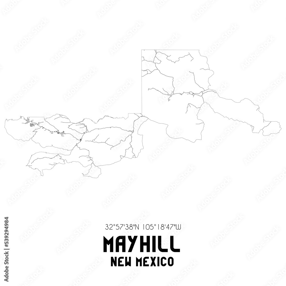 Mayhill New Mexico. US street map with black and white lines.