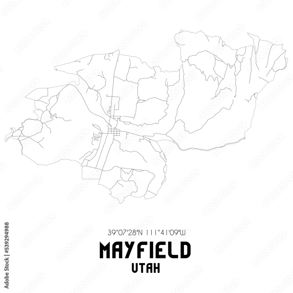 Mayfield Utah. US street map with black and white lines.