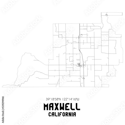 Maxwell California. US street map with black and white lines. photo