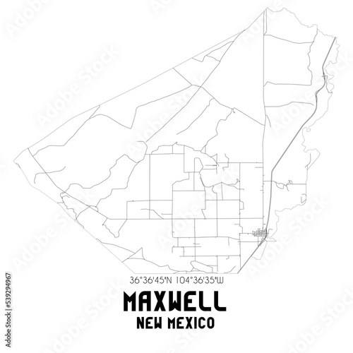 Maxwell New Mexico. US street map with black and white lines.