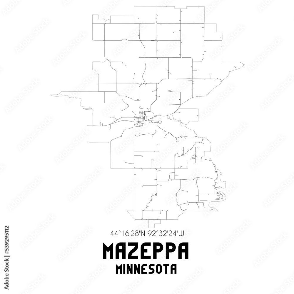 Mazeppa Minnesota. US street map with black and white lines.