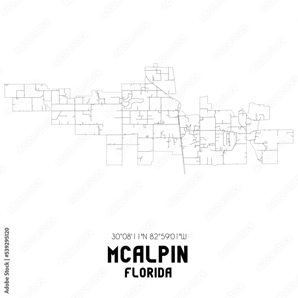 McAlpin Florida. US street map with black and white lines.