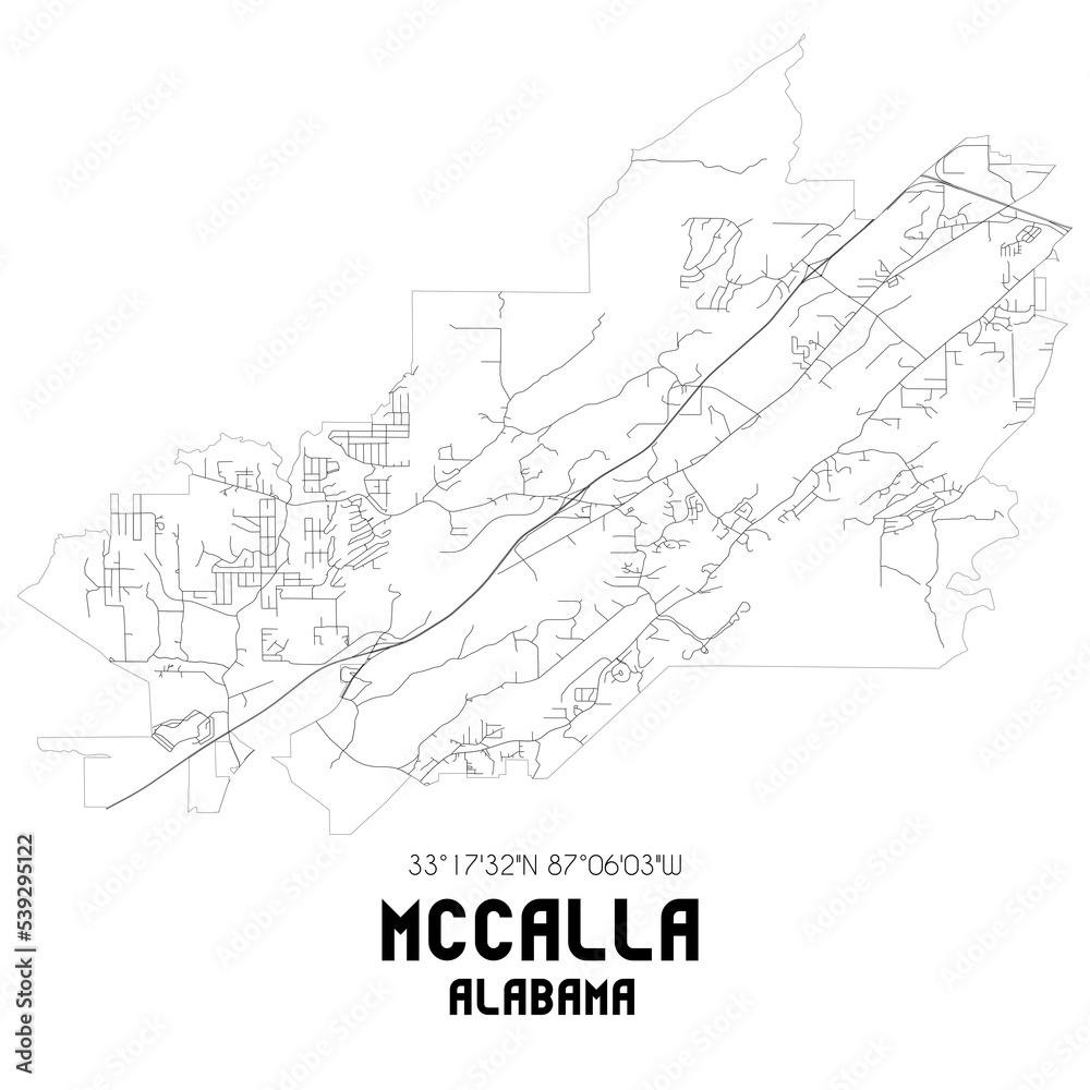 McCalla Alabama. US street map with black and white lines.