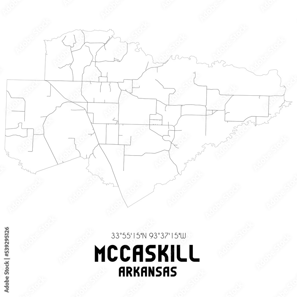 McCaskill Arkansas. US street map with black and white lines.