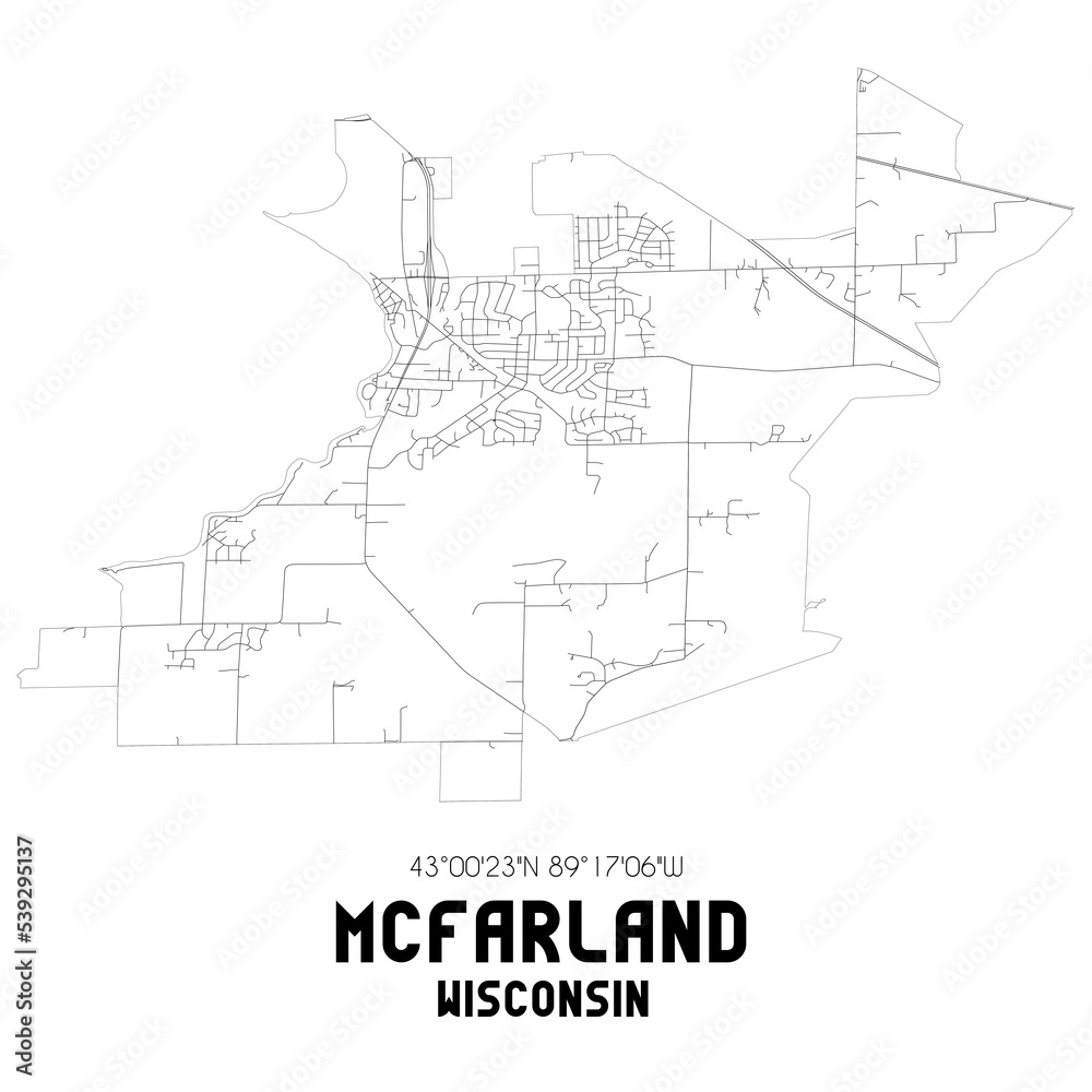 Mcfarland Wisconsin. US street map with black and white lines.