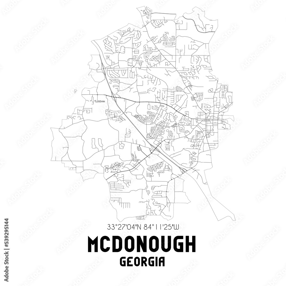 Mcdonough Georgia. US street map with black and white lines. - obrazy, fototapety, plakaty 
