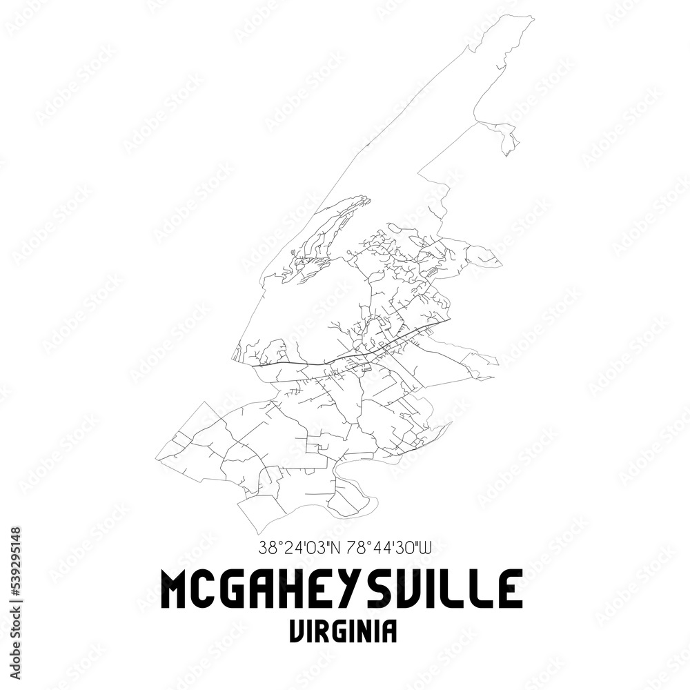 McGaheysville Virginia. US street map with black and white lines.