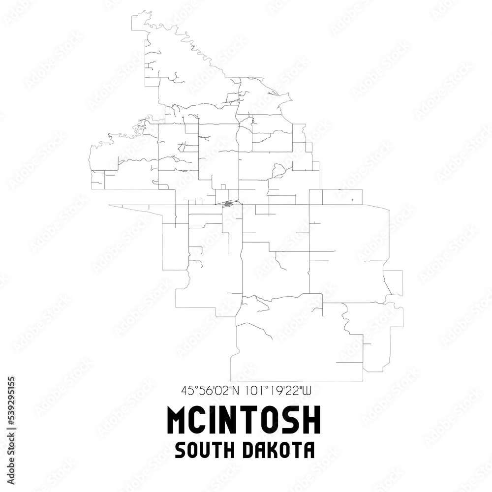 McIntosh South Dakota. US street map with black and white lines.