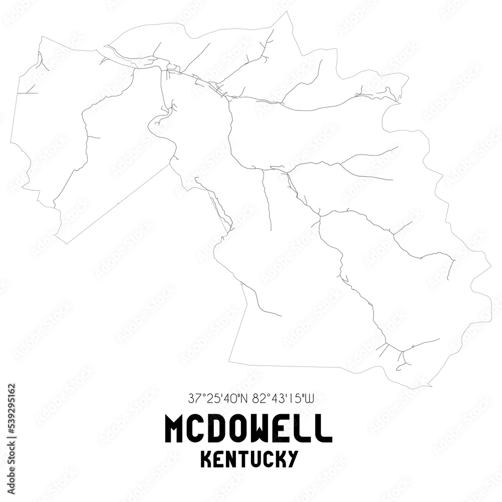McDowell Kentucky. US street map with black and white lines. McDowell Kentucky. US street map with black and white lines.