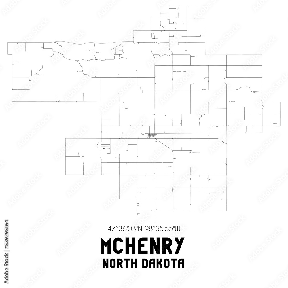 Mchenry North Dakota. US street map with black and white lines.