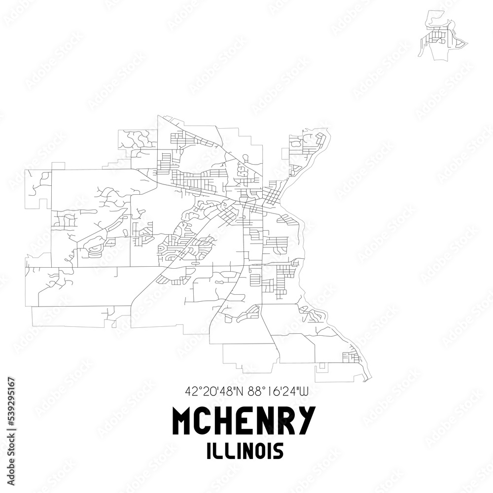 Mchenry Illinois. US street map with black and white lines.