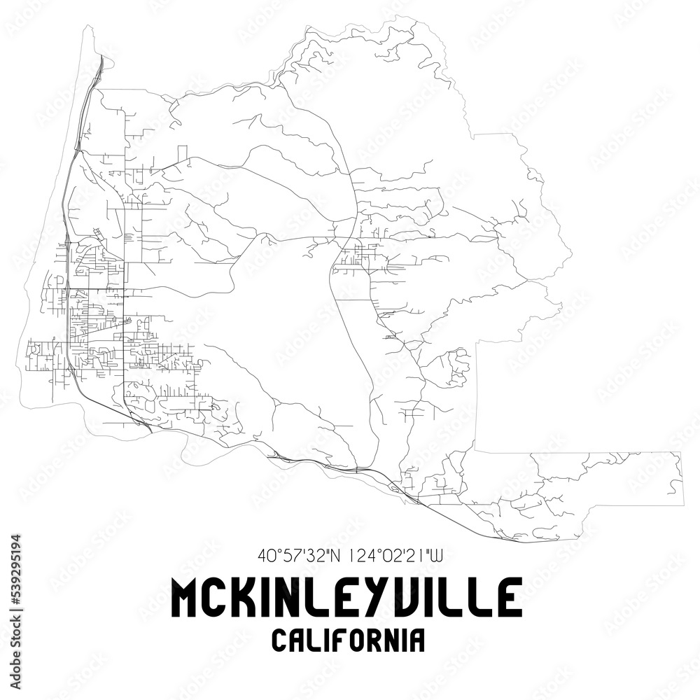 Mckinleyville California. US street map with black and white lines.