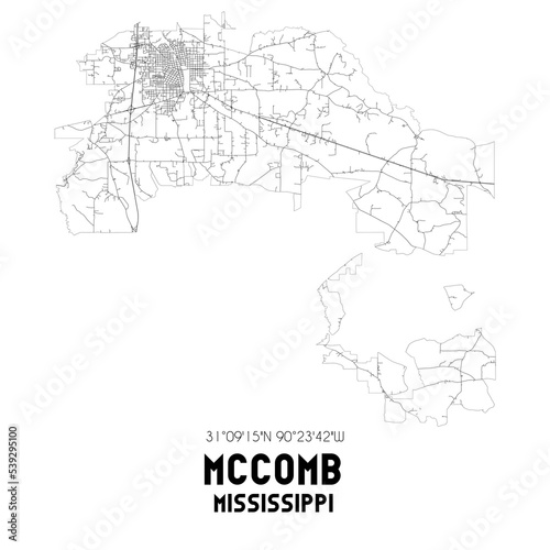 Mccomb Mississippi. US street map with black and white lines. photo