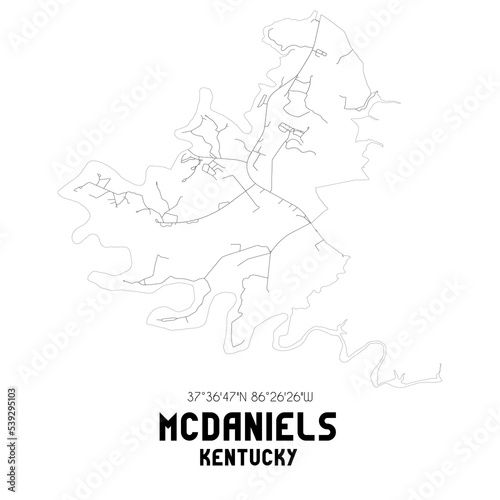McDaniels Kentucky. US street map with black and white lines. photo
