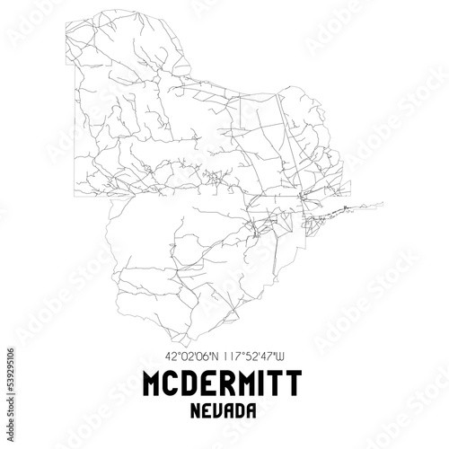 McDermitt Nevada. US street map with black and white lines.