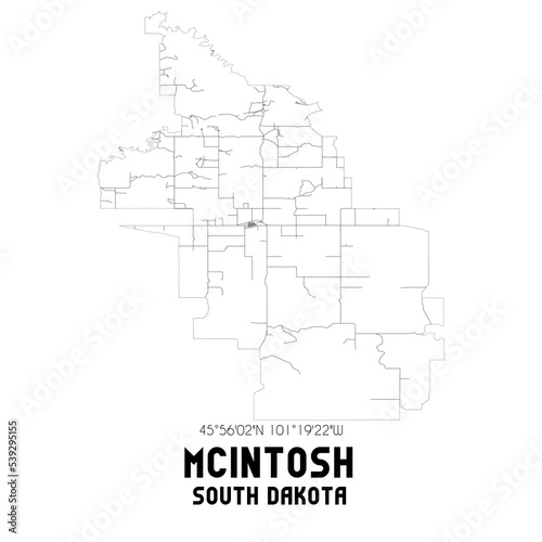 McIntosh South Dakota. US street map with black and white lines.