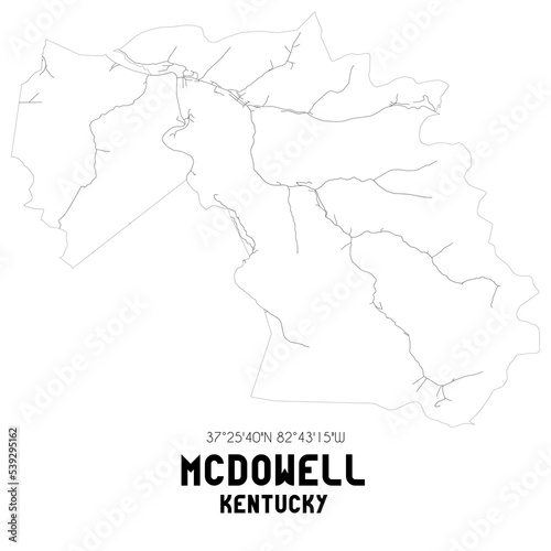 McDowell Kentucky. US street map with black and white lines.