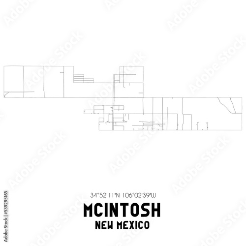 Mcintosh New Mexico. US street map with black and white lines.