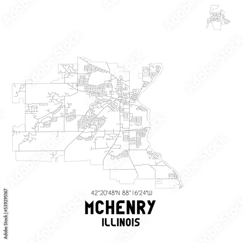 Mchenry Illinois. US street map with black and white lines.