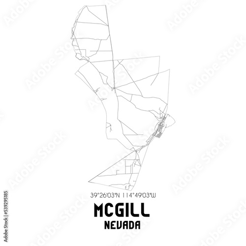 McGill Nevada. US street map with black and white lines.