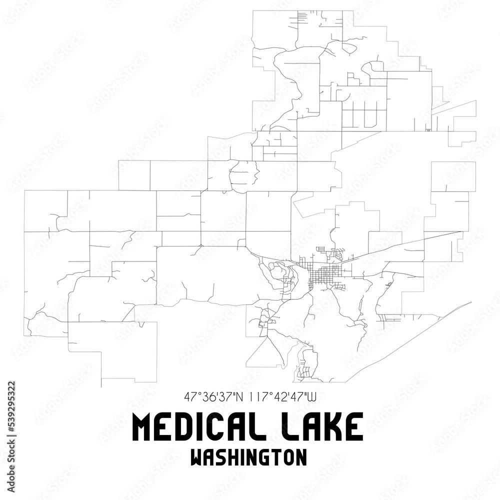 Medical Lake Washington. US street map with black and white lines.