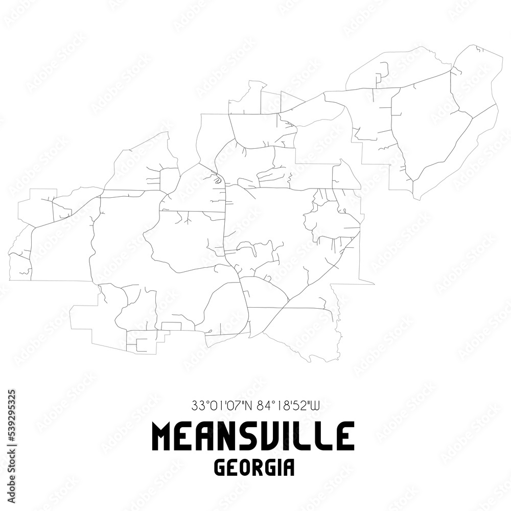 Meansville Georgia. US street map with black and white lines.