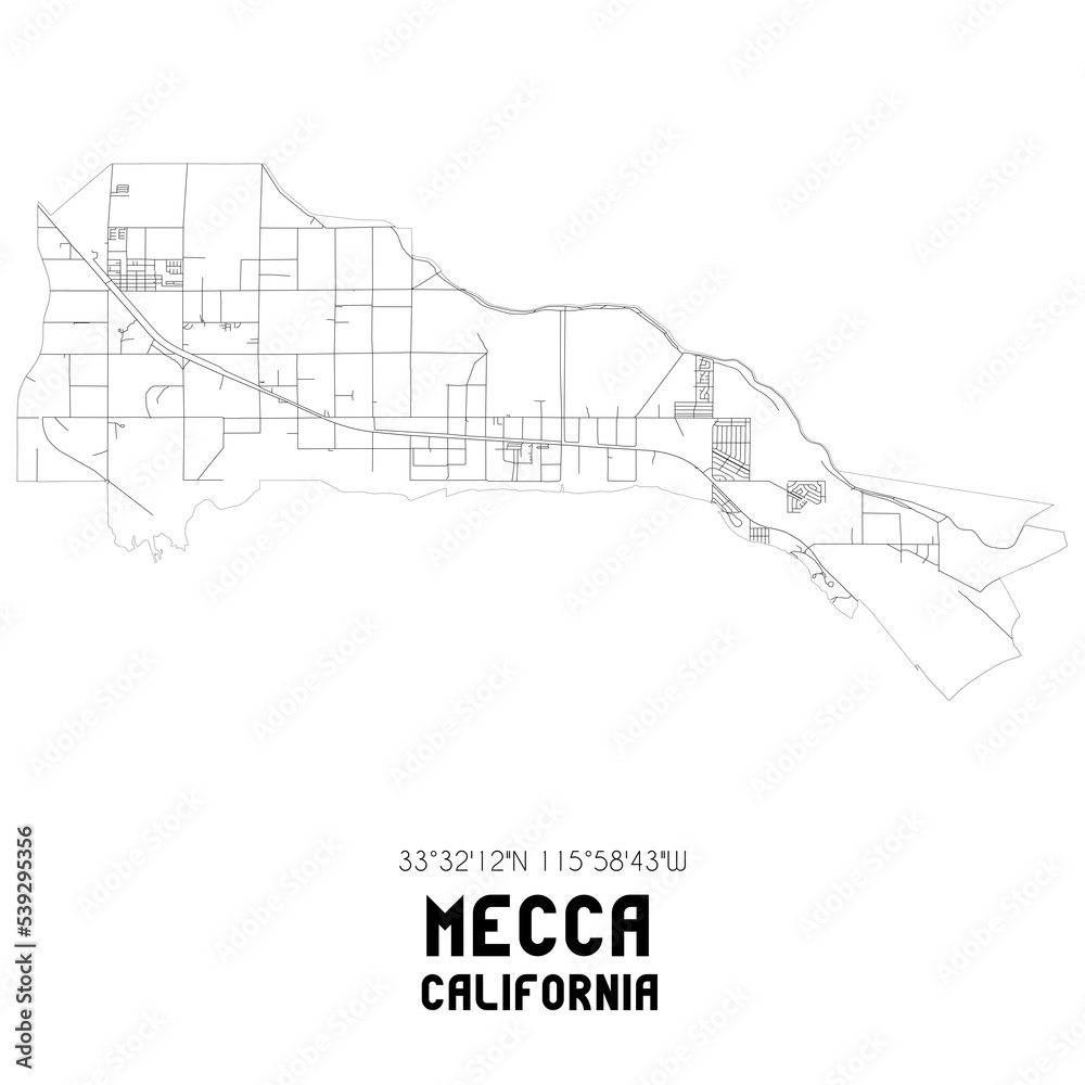 Mecca California. US street map with black and white lines. Mecca California. US street map with black and white lines.