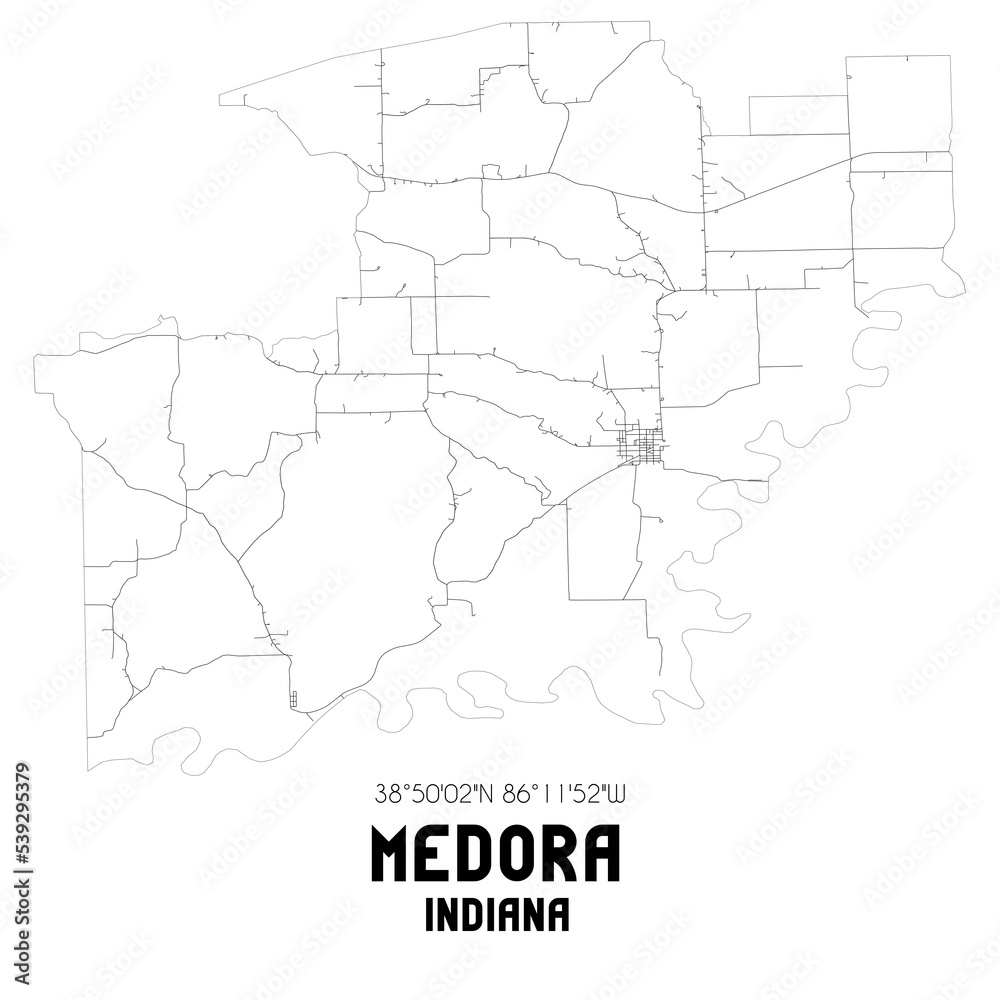 Medora Indiana. US street map with black and white lines.