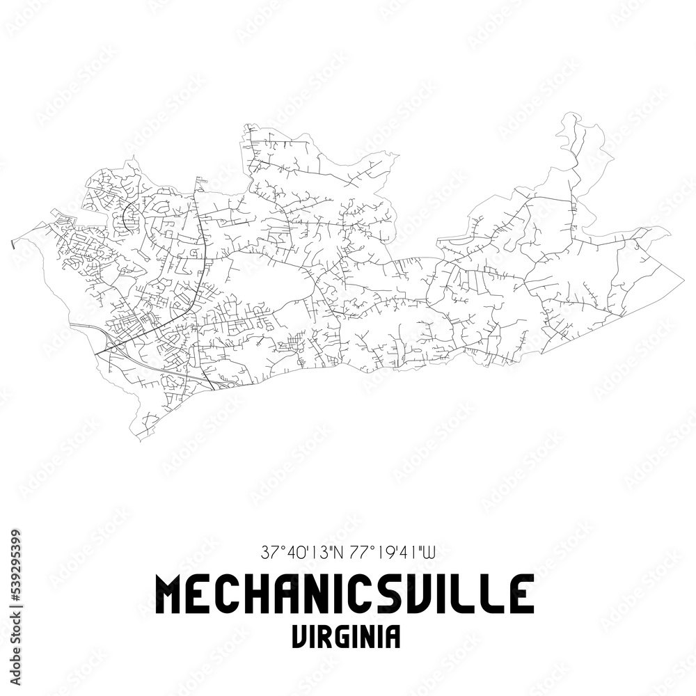 Mechanicsville Virginia. US street map with black and white lines.