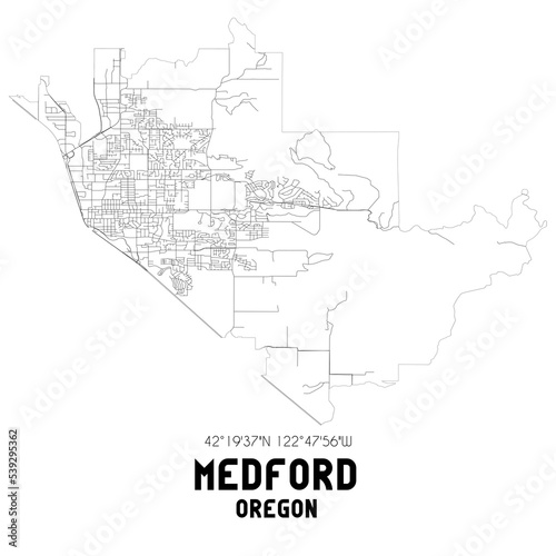 Medford Oregon. US street map with black and white lines.