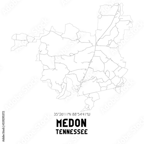 Medon Tennessee. US street map with black and white lines.