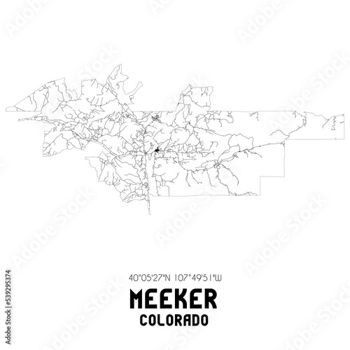 Meeker Colorado. US street map with black and white lines.