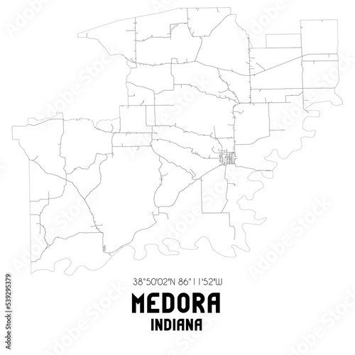 Medora Indiana. US street map with black and white lines.