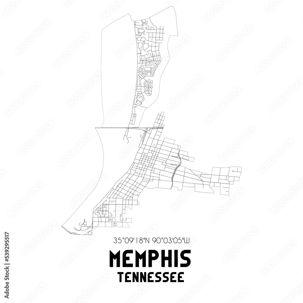 Obraz premium Memphis Tennessee. US street map with black and white lines.