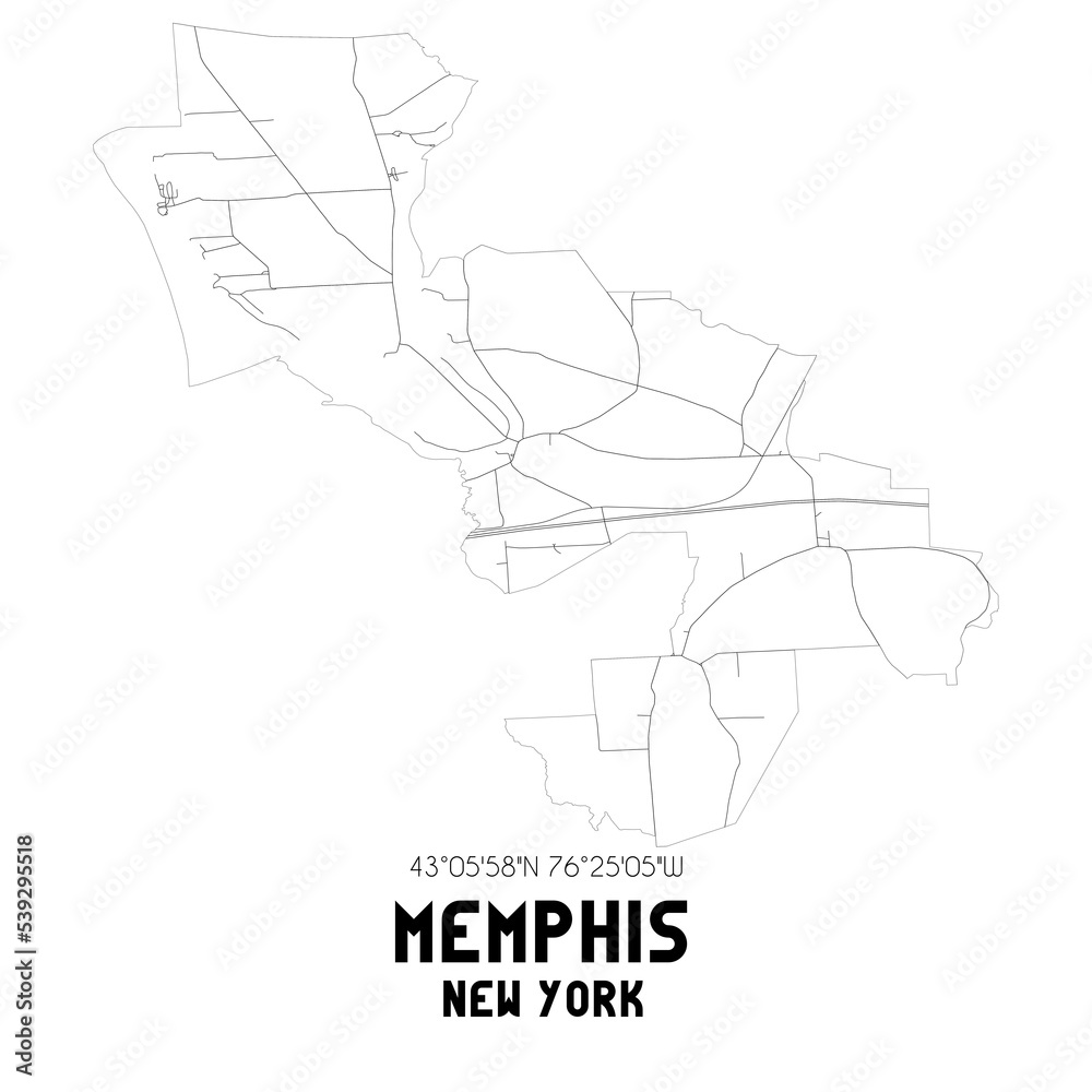 Memphis New York. US street map with black and white lines.