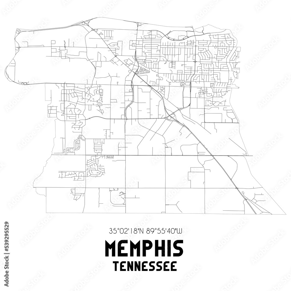 Memphis Tennessee. US street map with black and white lines.