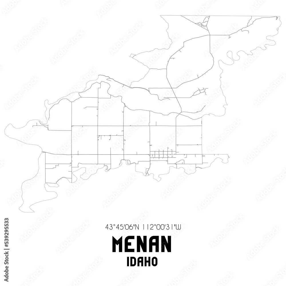 Fototapeta premium Menan Idaho. US street map with black and white lines.