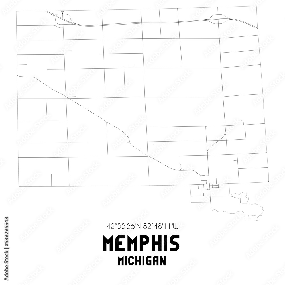 Memphis Michigan. US street map with black and white lines. Memphis Michigan. US street map with black and white lines.