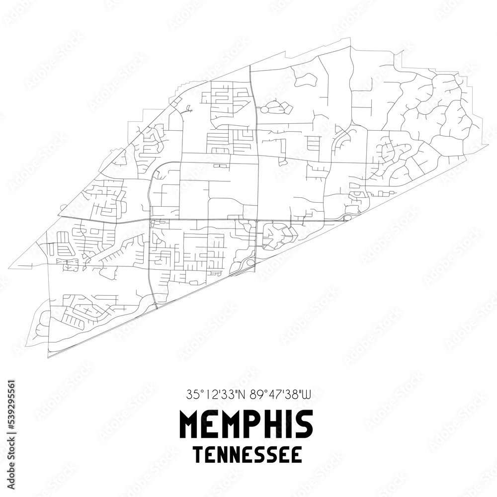 Memphis Tennessee. US street map with black and white lines.