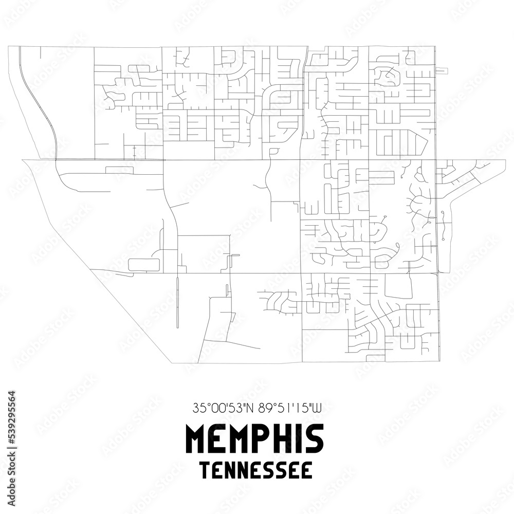Memphis Tennessee. US street map with black and white lines.