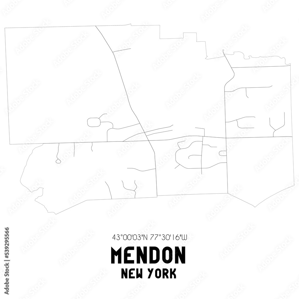 Mendon New York. US street map with black and white lines.